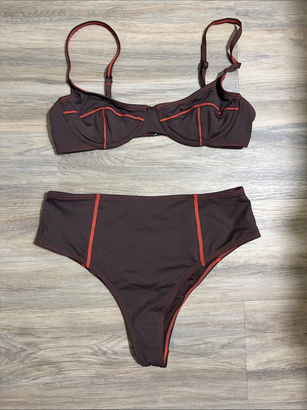Thrills Brown Bikini with Orange Contrast Stitching